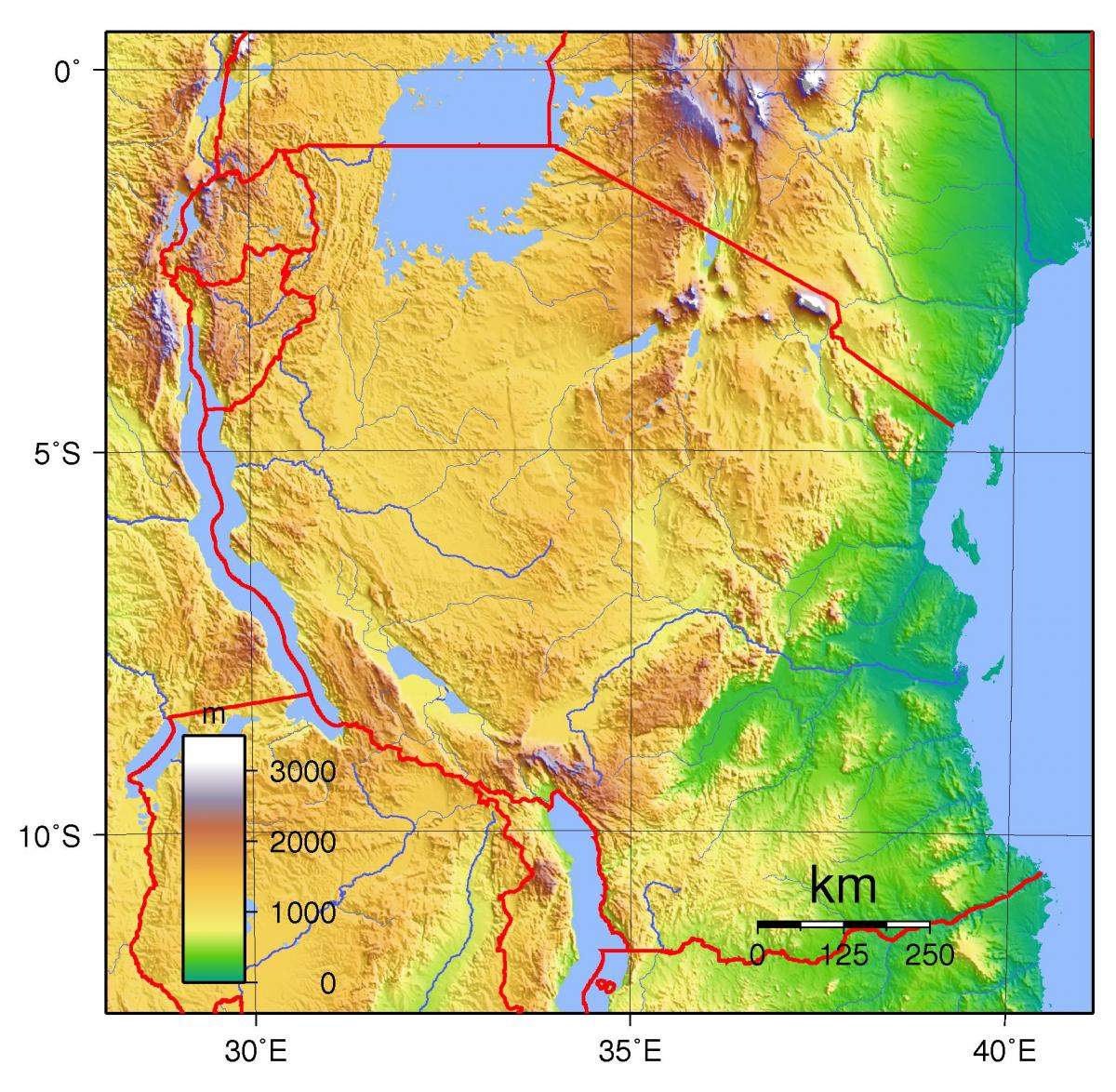 தான்சானியா topographic வரைபடம்